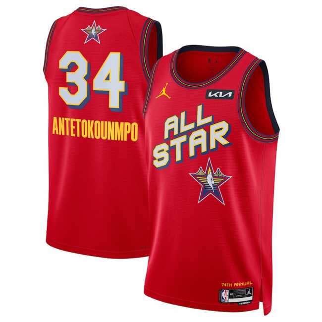 Mens 2025 All-Star #34 Giannis Antetokounmpo Red Stitched Jersey Dzhi->2025 all star->NBA Jersey